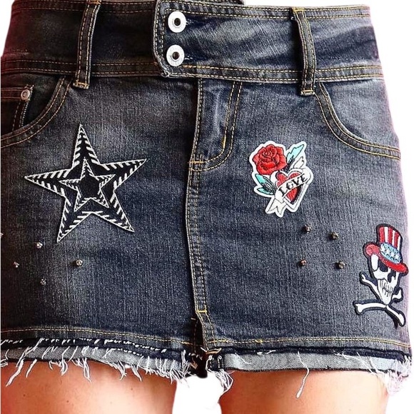 Sexy Punk Rock Denim Mini Skirt XS Custm by Madz  Goth Metal Festival Outfit - Picture 2 of 16